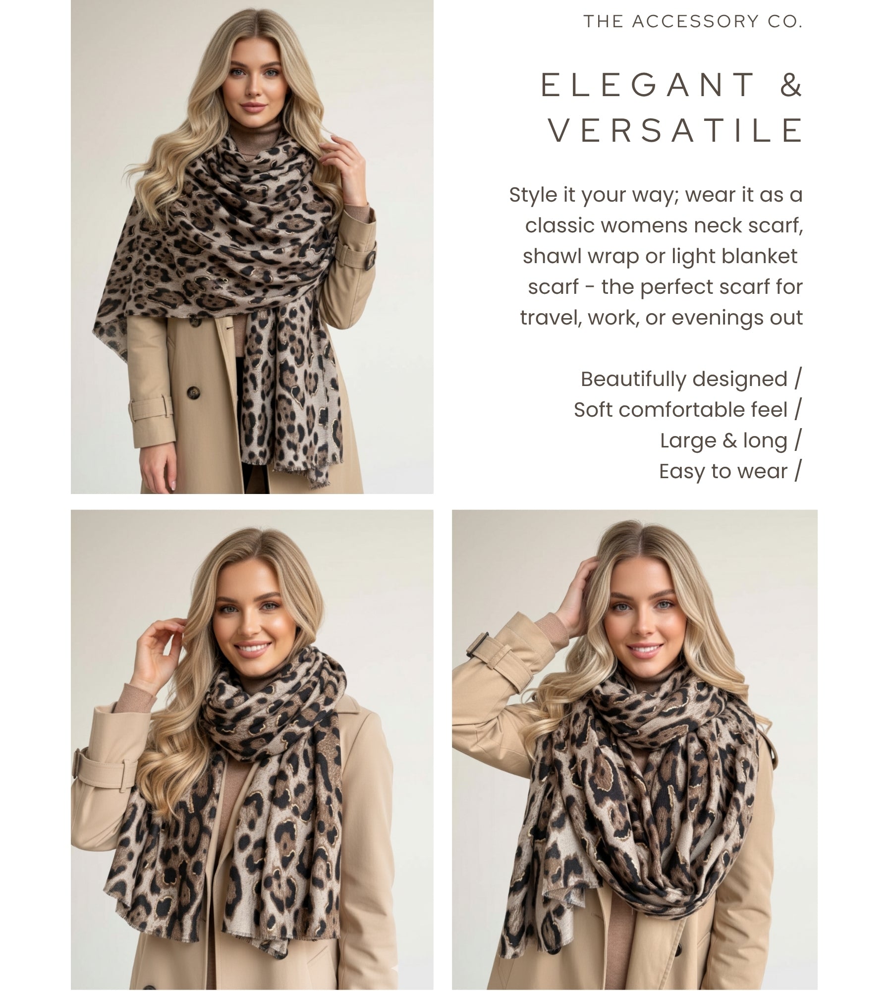 TAUPE COTTON BLEND METALLIC LEOPARD PRINT SCARF