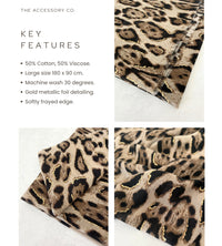 TAUPE COTTON BLEND METALLIC LEOPARD PRINT SCARF