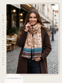 TEAL CASHMERE BLEND COLOURFUL LEOPARD PRINT SCARF