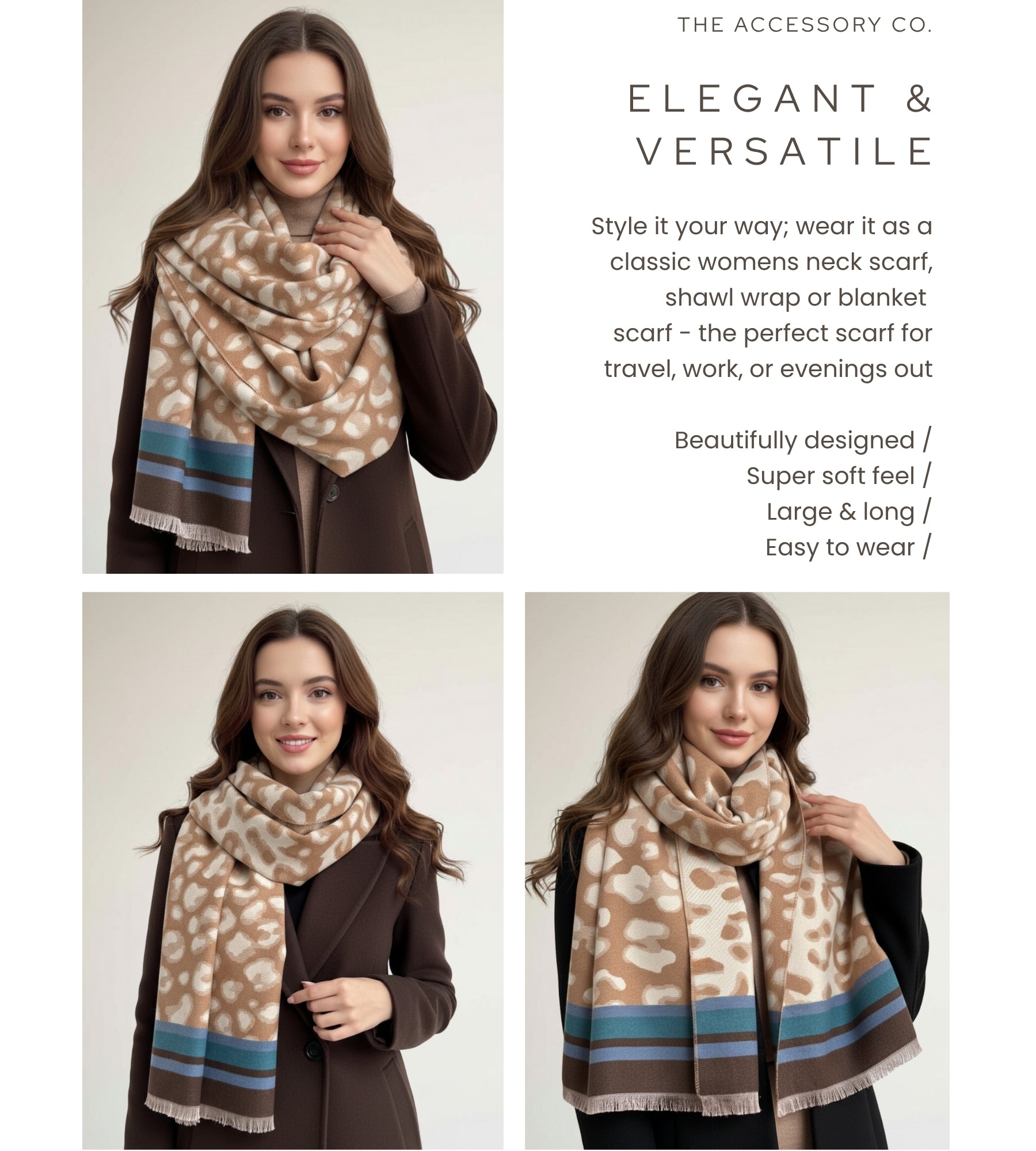 TEAL CASHMERE BLEND COLOURFUL LEOPARD PRINT SCARF