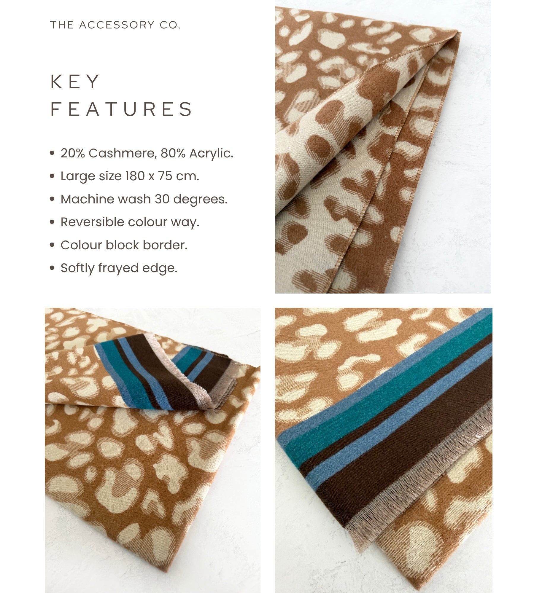 TEAL CASHMERE BLEND COLOURFUL LEOPARD PRINT SCARF