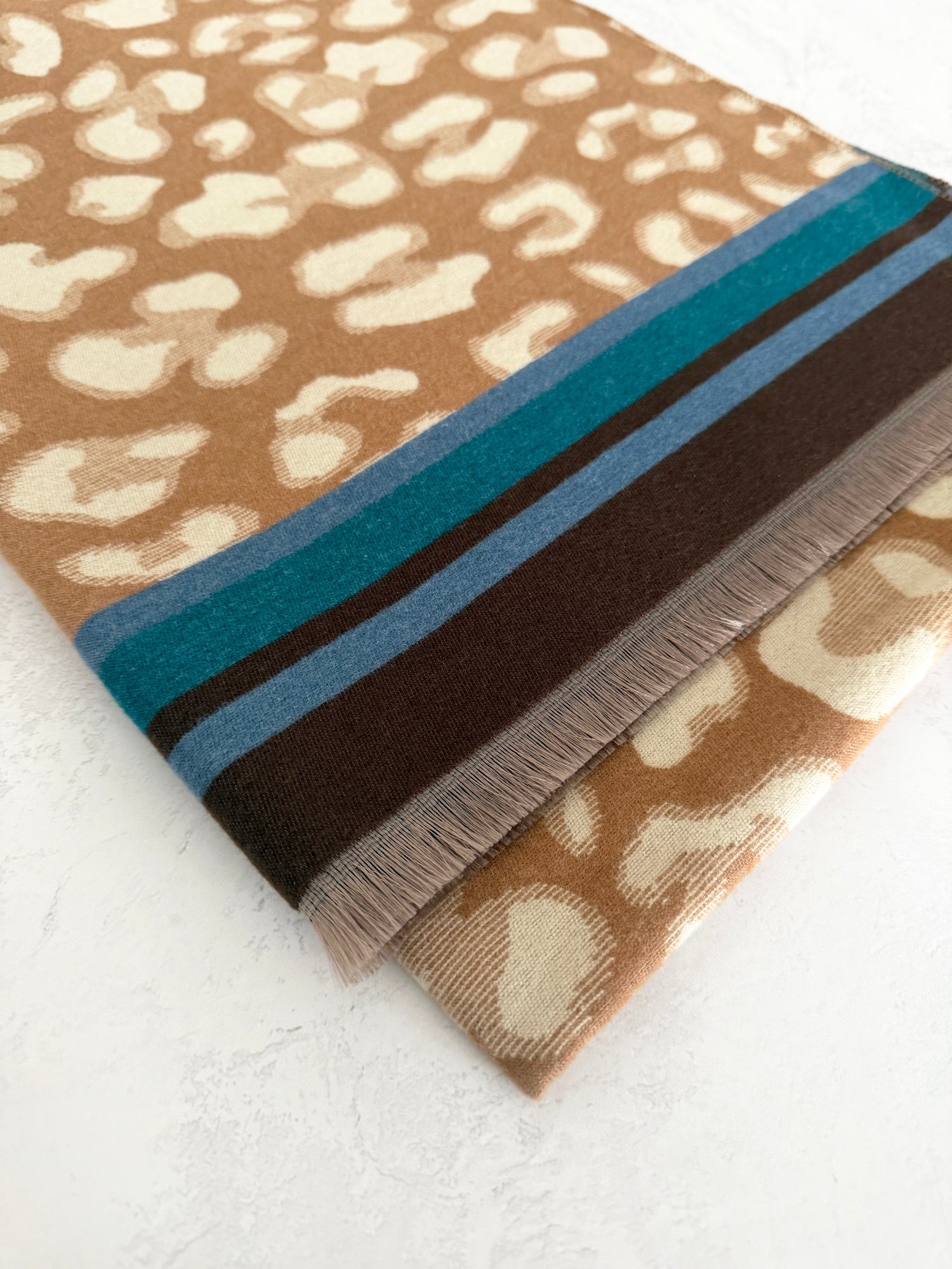 TEAL CASHMERE BLEND COLOURFUL LEOPARD PRINT SCARF