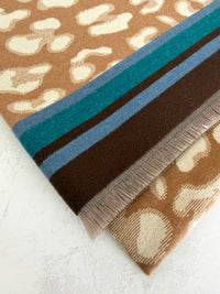 TEAL CASHMERE BLEND COLOURFUL LEOPARD PRINT SCARF