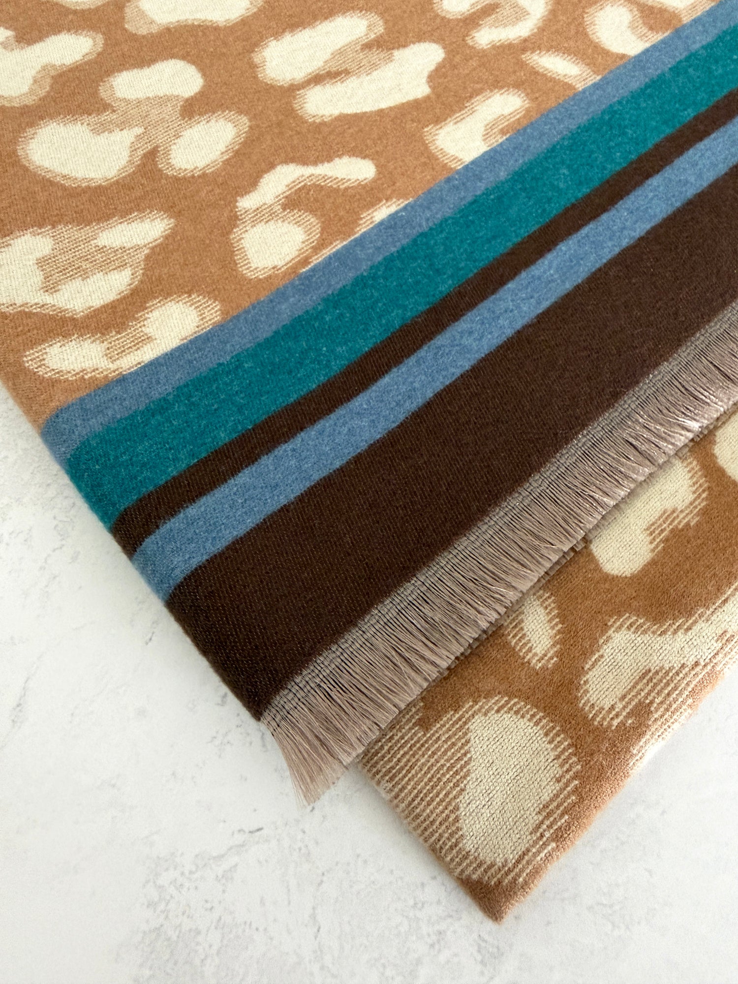 TEAL CASHMERE BLEND COLOURFUL LEOPARD PRINT SCARF