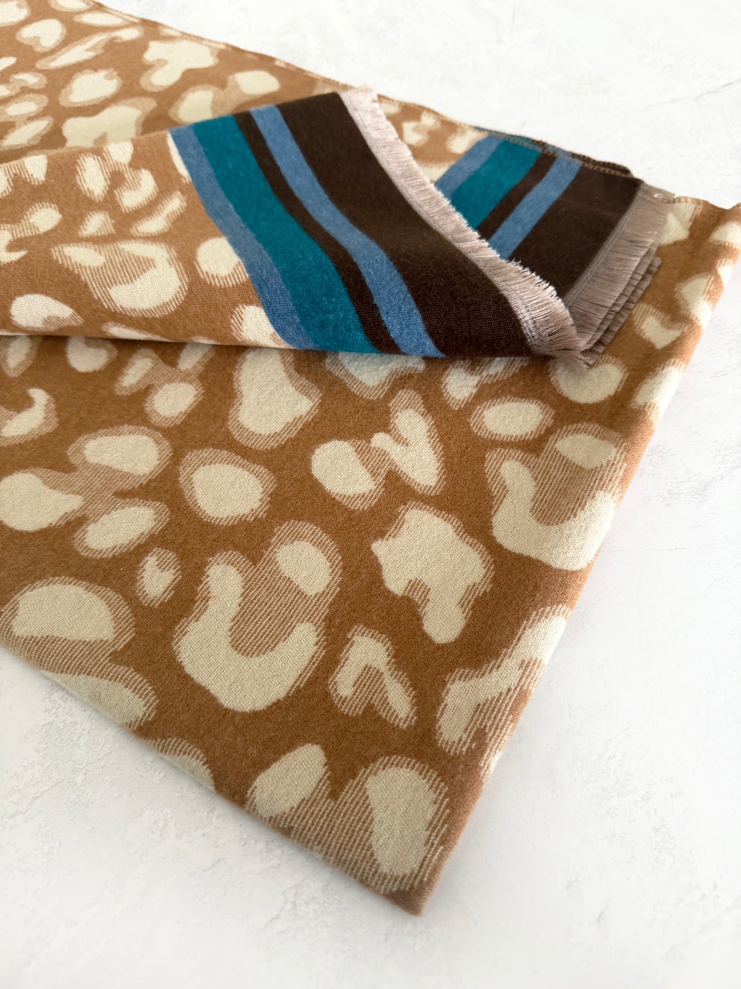 TEAL CASHMERE BLEND COLOURFUL LEOPARD PRINT SCARF