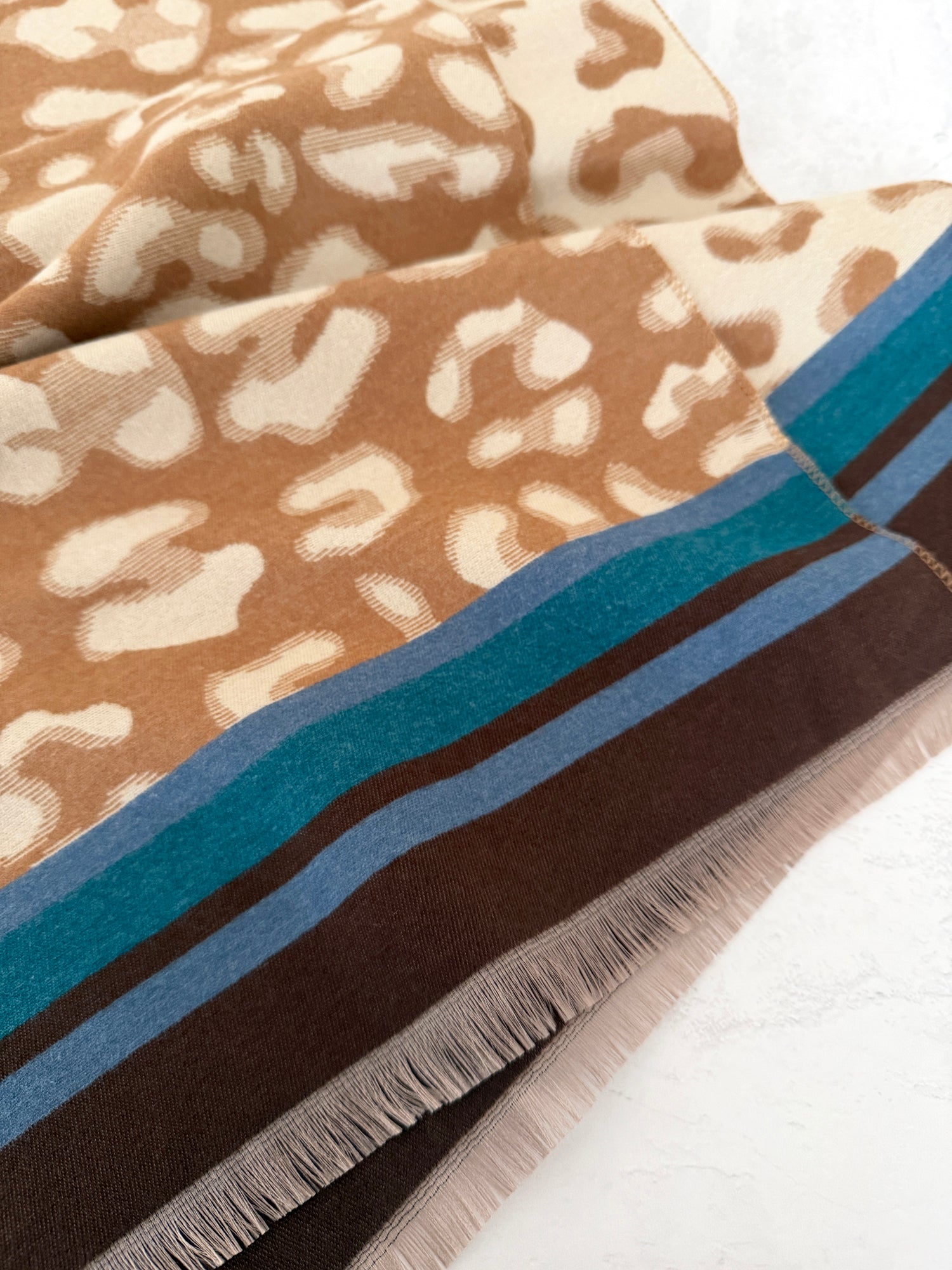TEAL CASHMERE BLEND COLOURFUL LEOPARD PRINT SCARF