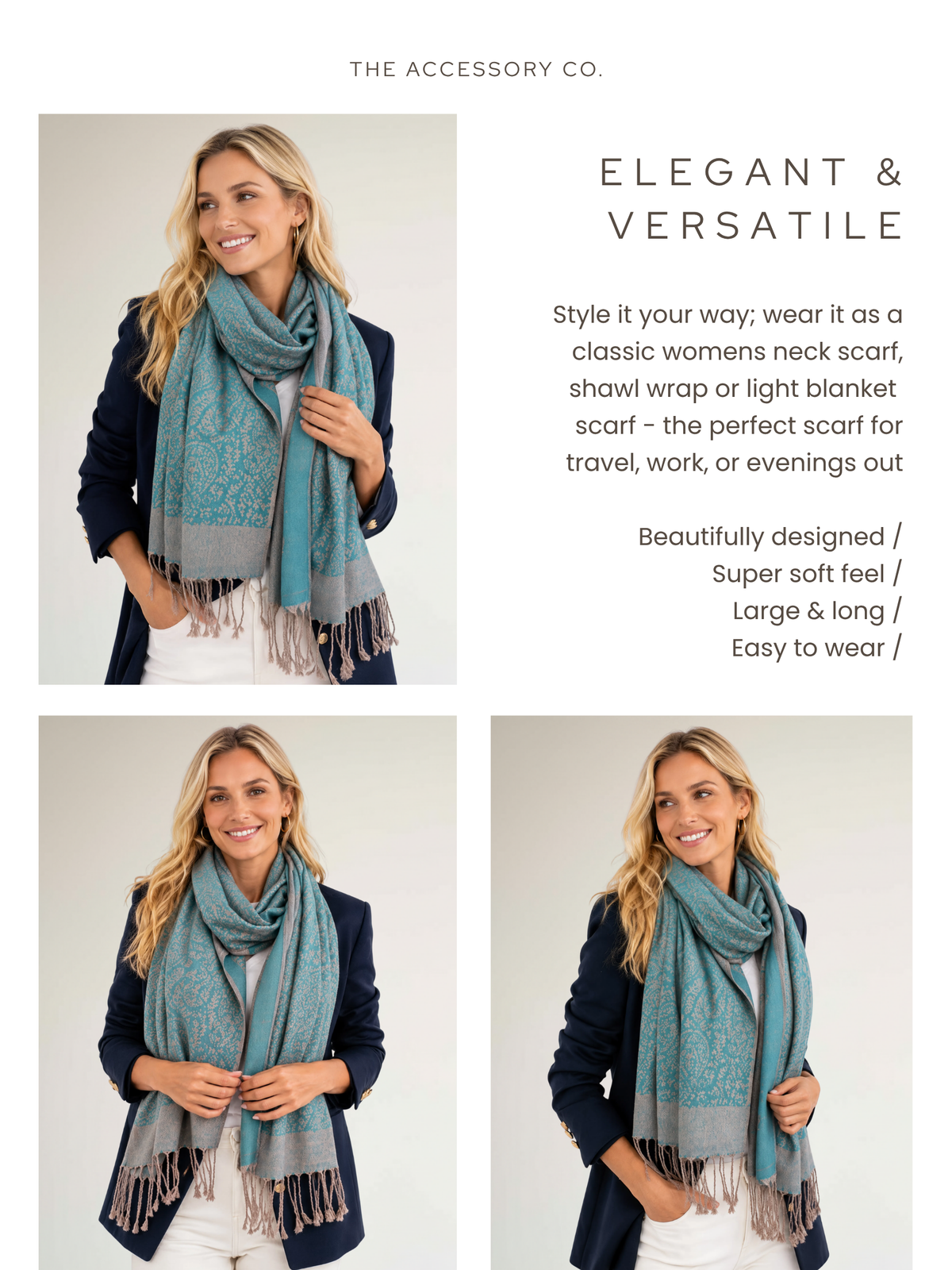 TEAL PAISLEY PRINT REVERSIBLE PASHMINA SHAWL SCARF - A-SHU.CO.UK