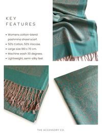 TEAL PAISLEY PRINT REVERSIBLE PASHMINA SHAWL SCARF - A-SHU.CO.UK