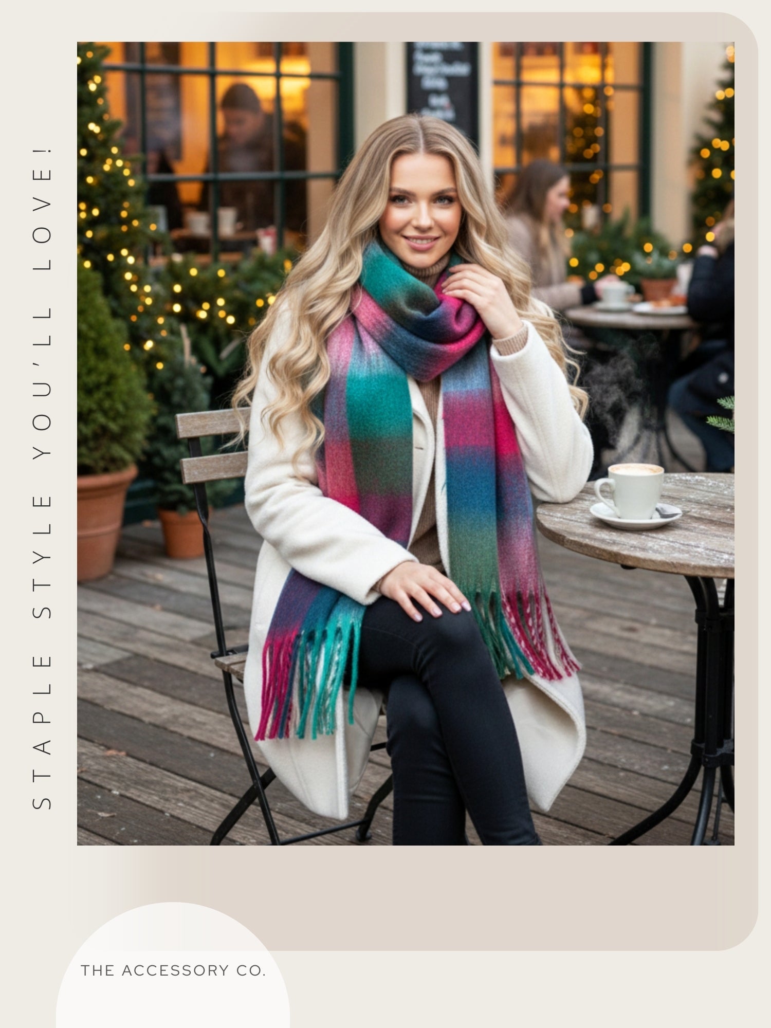 WHITE CHECKED WOOL RAINBOW BLANKET SCARF OVERSIZED WINTER SHAWL WRAP