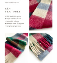 WHITE CHECKED WOOL RAINBOW BLANKET SCARF OVERSIZED WINTER SHAWL WRAP