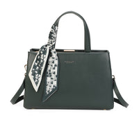 GREEN HARDBACK HOLDALL HANDBAG WITH SCARF TIE AND LONG STRAP
