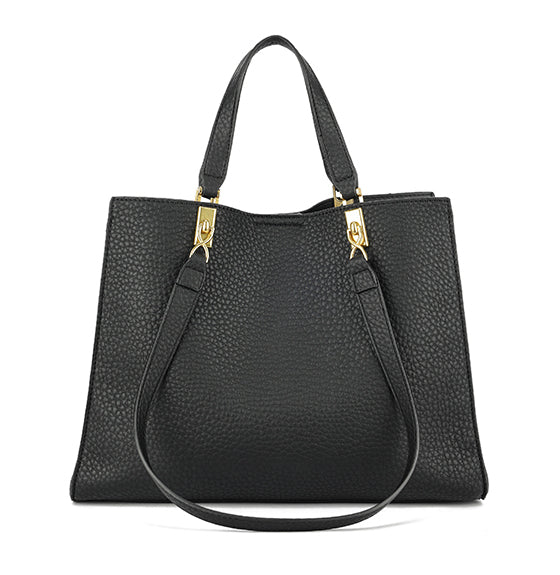 BLACK SLOUCHY MULTI-COMPARTMENT PLAIN TOTE BAG