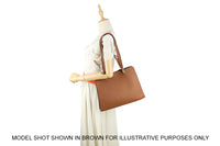 BLACK SLOUCHY MULTI-COMPARTMENT PLAIN TOTE BAG