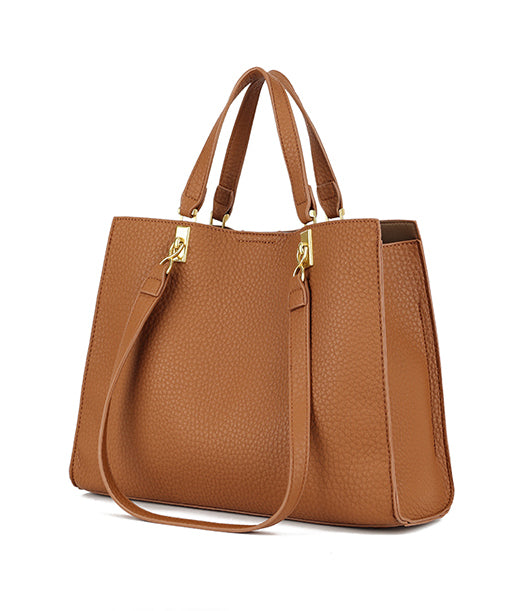 BROWN SLOUCHY MULTI-COMPARTMENT PLAIN TOTE BAG
