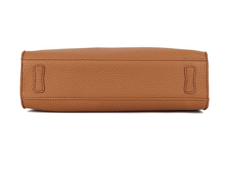 BROWN SLOUCHY MULTI-COMPARTMENT PLAIN TOTE BAG