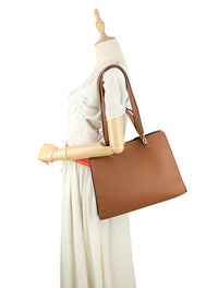 BROWN SLOUCHY MULTI-COMPARTMENT PLAIN TOTE BAG