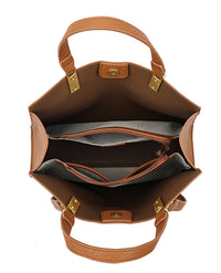 BROWN SLOUCHY MULTI-COMPARTMENT PLAIN TOTE BAG