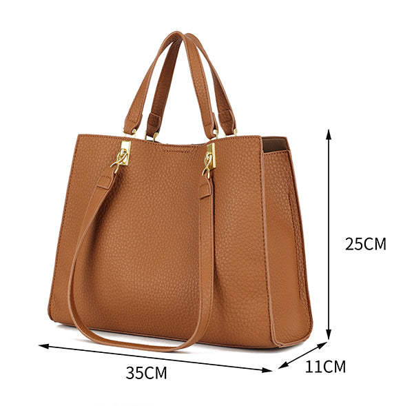 BROWN SLOUCHY MULTI-COMPARTMENT PLAIN TOTE BAG