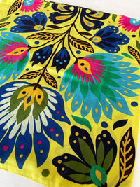 YELLOW LOTUS FLORAL PRINT SQUARE TASSEL SCARF - A-SHU.CO.UK