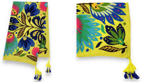 YELLOW LOTUS FLORAL PRINT SQUARE TASSEL SCARF - A-SHU.CO.UK