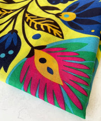 YELLOW LOTUS FLORAL PRINT SQUARE TASSEL SCARF - A-SHU.CO.UK