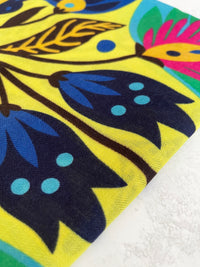 YELLOW LOTUS FLORAL PRINT SQUARE TASSEL SCARF - A-SHU.CO.UK