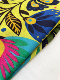 YELLOW LOTUS FLORAL PRINT SQUARE TASSEL SCARF - A-SHU.CO.UK