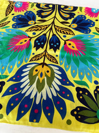 YELLOW LOTUS FLORAL PRINT SQUARE TASSEL SCARF - A-SHU.CO.UK