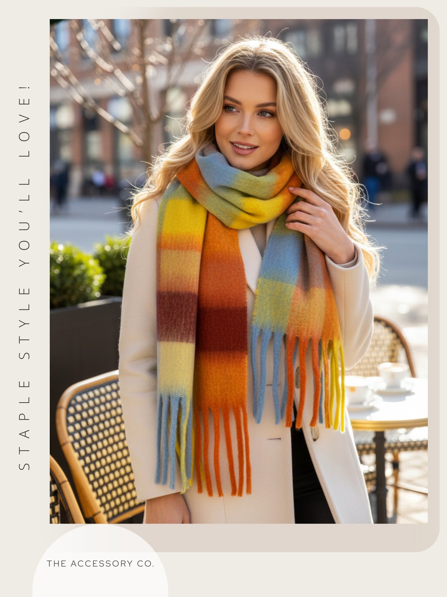 YELLOW CHECKED WOOL RAINBOW BLANKET SCARF OVERSIZED WINTER SHAWL WRAP