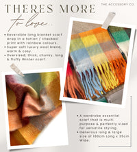 YELLOW CHECKED WOOL RAINBOW BLANKET SCARF OVERSIZED WINTER SHAWL WRAP