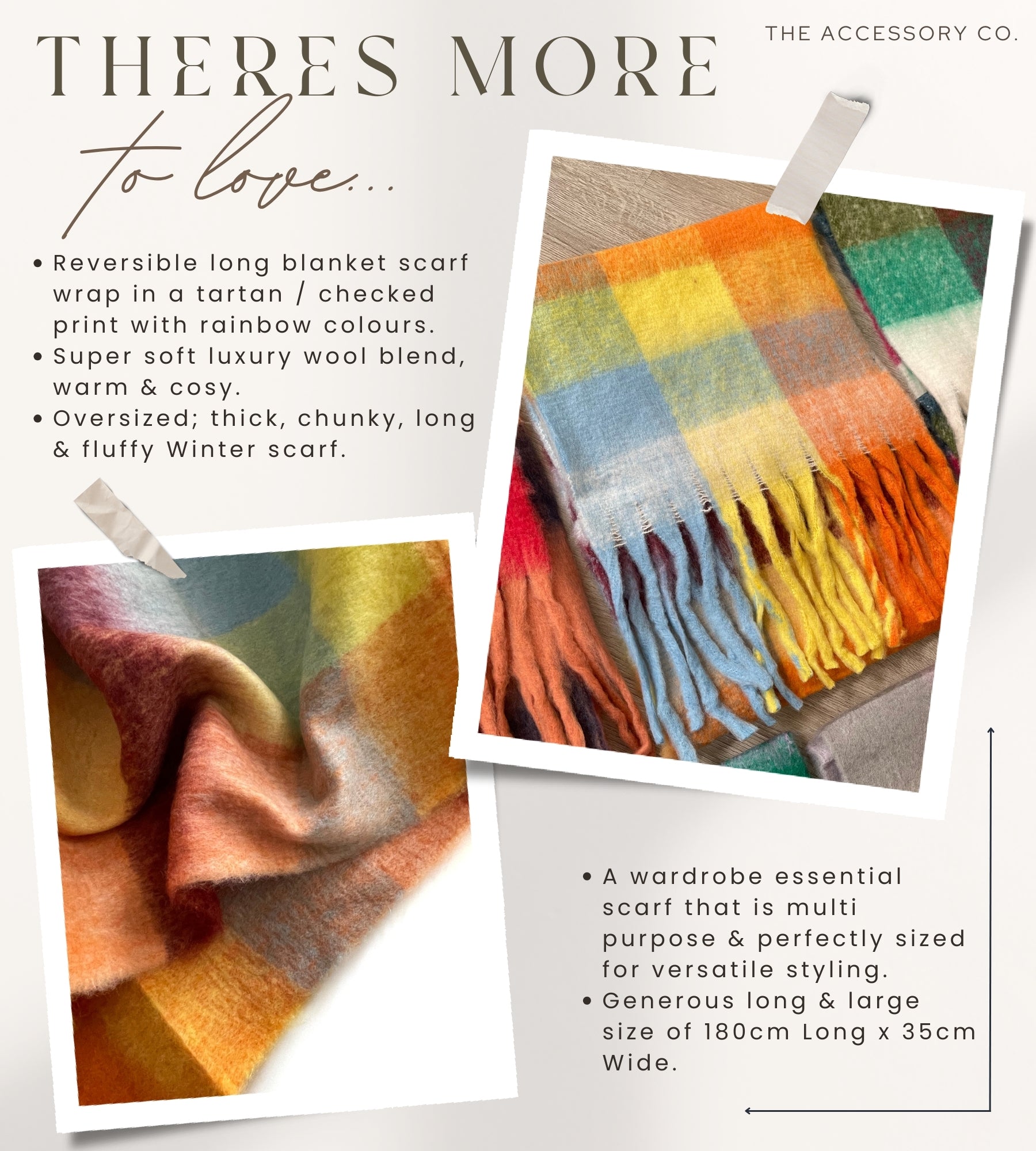 YELLOW CHECKED WOOL RAINBOW BLANKET SCARF OVERSIZED WINTER SHAWL WRAP