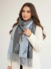 LARGE BABY BLUE HIGHLAND COW CASHMERE REVERSIBLE SHAWL SCARF