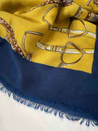 LARGE MUSTARD YELLOW CONTEMPORARY BUCKLE PRINT PASHMINA SHAWL SCARF - A-SHU.CO.UK