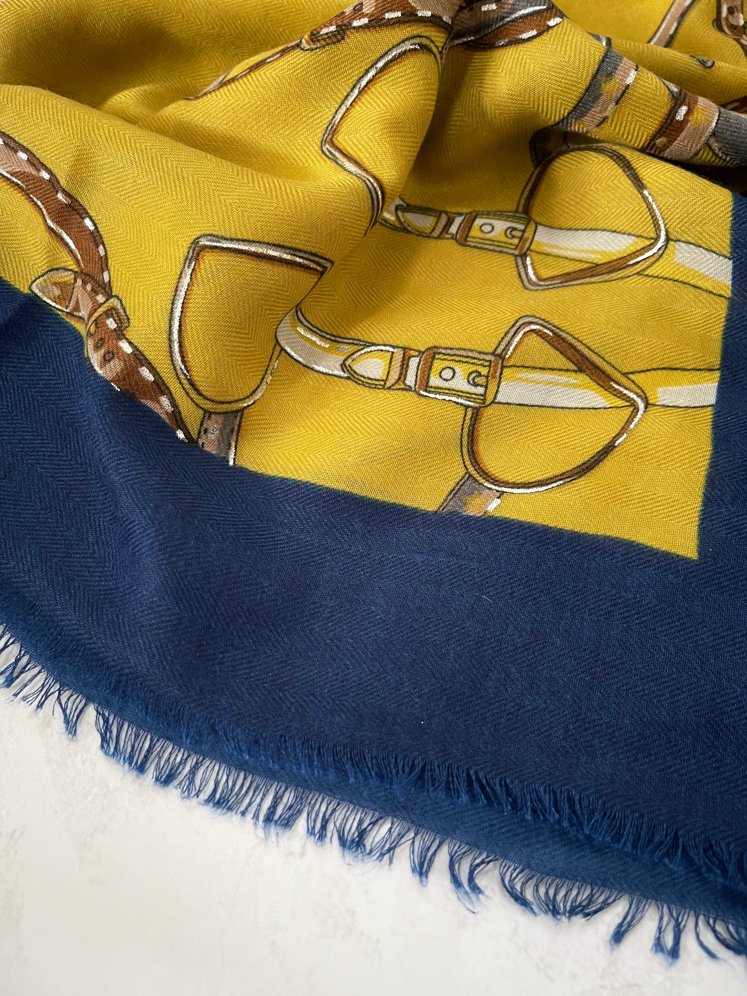 LARGE MUSTARD YELLOW CONTEMPORARY BUCKLE PRINT PASHMINA SHAWL SCARF - A-SHU.CO.UK