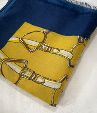 LARGE MUSTARD YELLOW CONTEMPORARY BUCKLE PRINT PASHMINA SHAWL SCARF - A-SHU.CO.UK