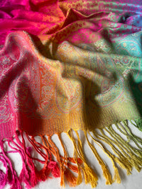 LARGE FUSCHIA PINK RAINBOW FLORAL PAISLEY PASHMINA SHAWL SCARF - A-SHU.CO.UK