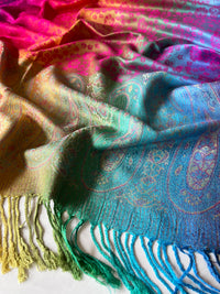 LARGE FUSCHIA PINK RAINBOW FLORAL PAISLEY PASHMINA SHAWL SCARF - A-SHU.CO.UK