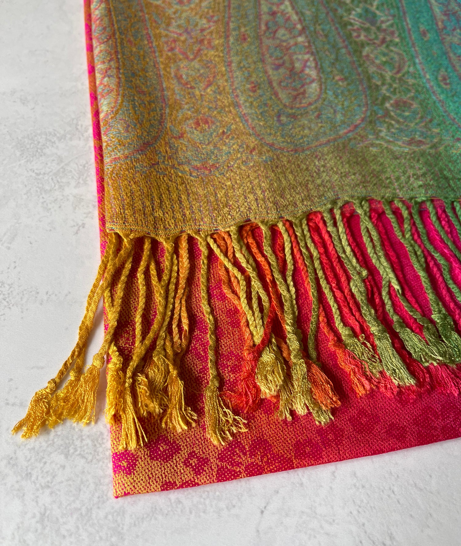 LARGE FUSCHIA PINK RAINBOW FLORAL PAISLEY PASHMINA SHAWL SCARF - A-SHU.CO.UK