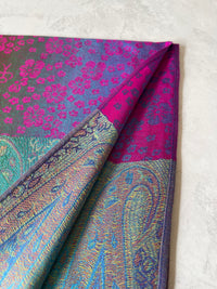 LARGE FUSCHIA PINK RAINBOW FLORAL PAISLEY PASHMINA SHAWL SCARF - A-SHU.CO.UK