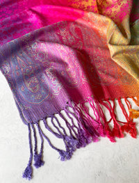 LARGE FUSCHIA PINK RAINBOW FLORAL PAISLEY PASHMINA SHAWL SCARF - A-SHU.CO.UK