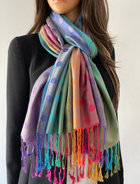 LARGE PINKY PURPLE MULTI-COLOUR DOT PRINT PASHMINA SHAWL SCARF - A-SHU.CO.UK