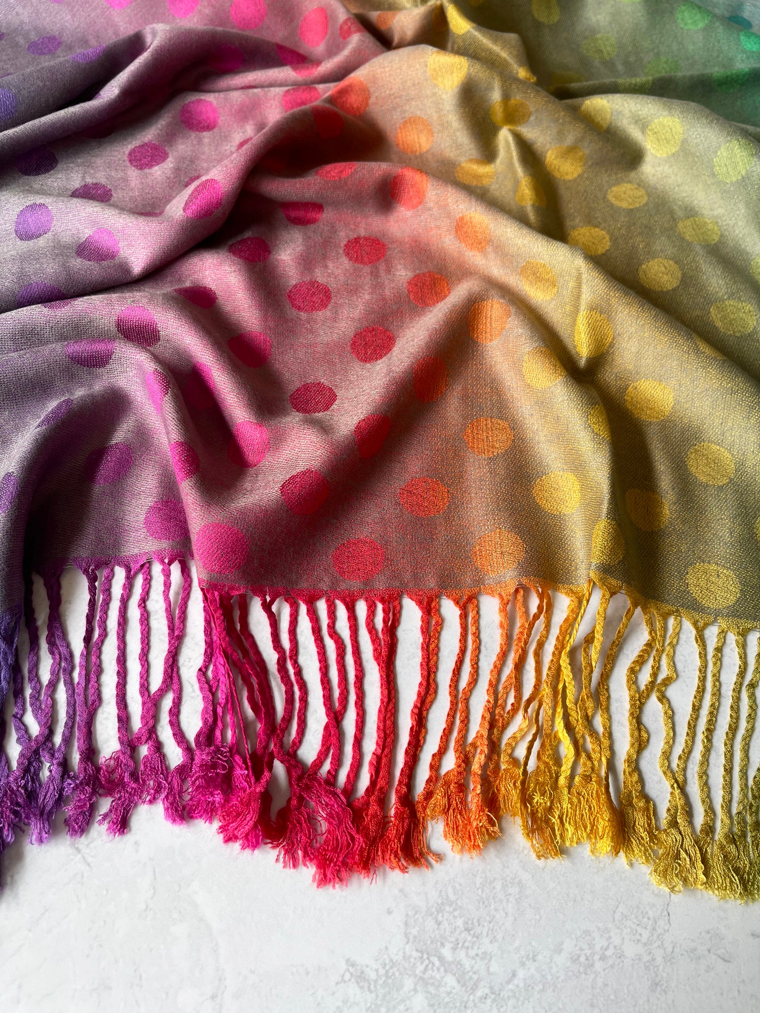 LARGE PINKY PURPLE MULTI-COLOUR DOT PRINT PASHMINA SHAWL SCARF - A-SHU.CO.UK