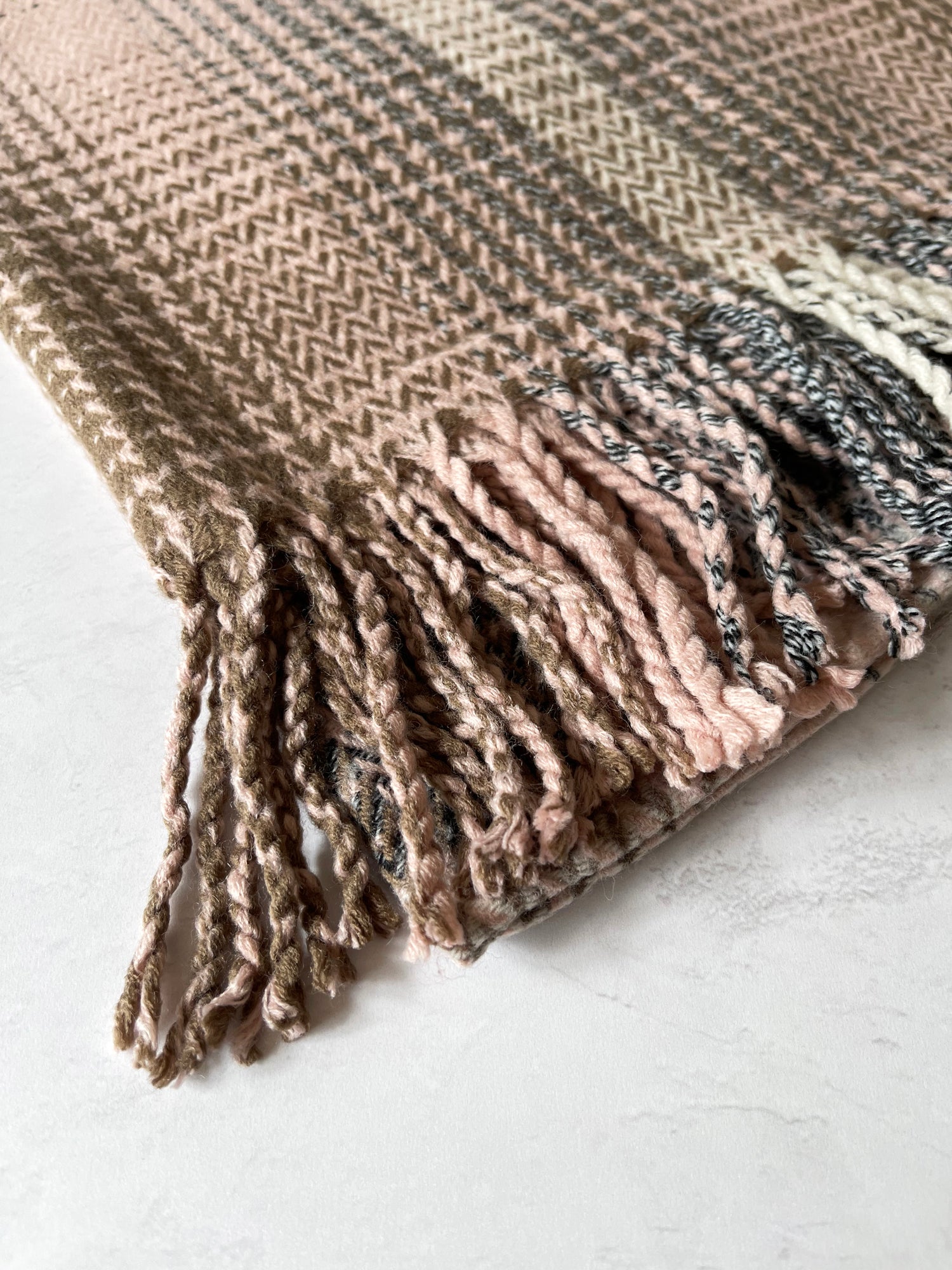 LARGE WOOL MIX THICK CHECKED SHAWL - PINK - A-SHU.CO.UK