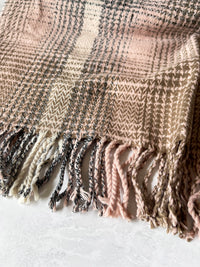 LARGE WOOL MIX THICK CHECKED SHAWL - PINK - A-SHU.CO.UK
