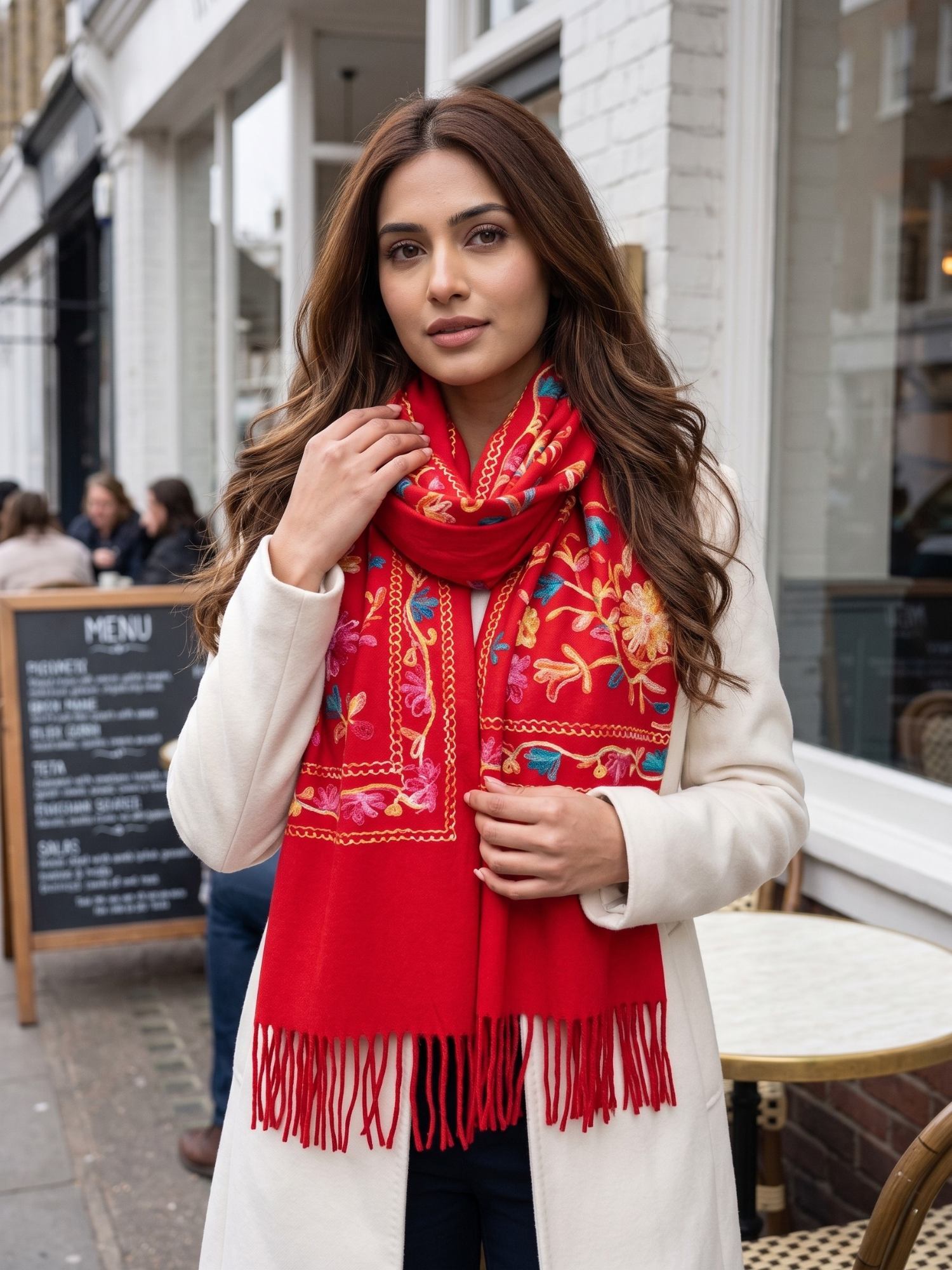 LARGE RED FLOWER PRINT CASHMERE COTTON BLEND WINTER SHAWL BLANKET SCARF