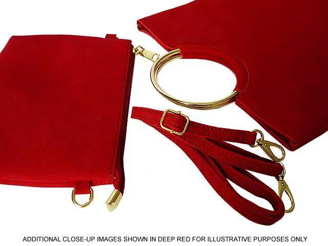 A-SHU 2 PIECE FAUX SUEDE HOLDALL HANDBAG / FOLD-OVER CLUTCH BAG WITH CROSS-BODY BAG - BLUSH PINK - A-SHU.CO.UK