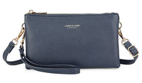 SMALL MULTI-POCKET CROSSBODY PURSE BAG WITH WRIST AND LONG STRAPS - NAVY BLUE - A-SHU.CO.UK