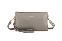 SMALL MULTI-POCKET CROSSBODY PURSE BAG WITH WRIST AND LONG STRAPS - PEWTER - A-SHU.CO.UK