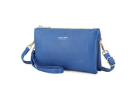 SMALL MULTI-POCKET CROSSBODY PURSE BAG WITH WRIST AND LONG STRAPS - ROYAL BLUE
