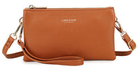 SMALL MULTI-POCKET CROSSBODY PURSE BAG WITH WRIST AND LONG STRAPS - TAN - A-SHU.CO.UK
